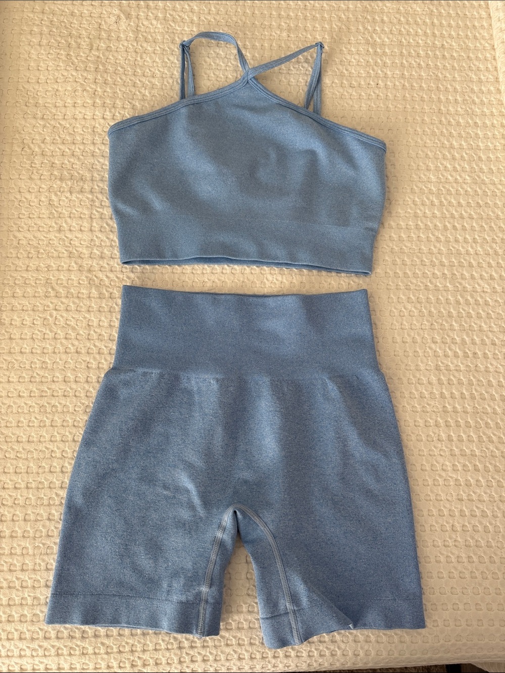 Blue Seamless Sports Bra & High-Waist Shorts Set